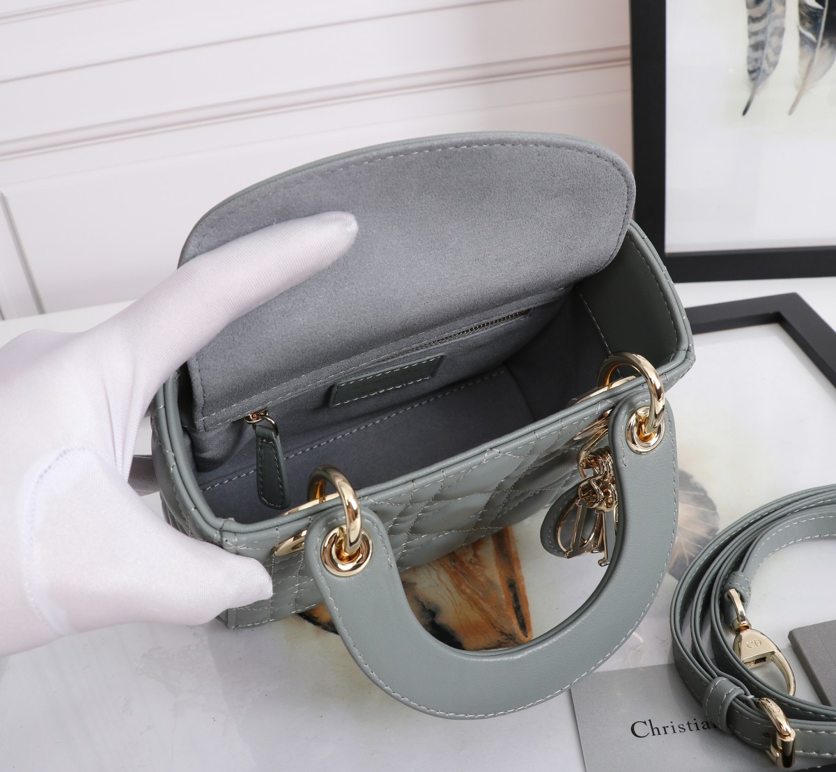 Mini Lady Dior Bag Gray Cannage Lambskin